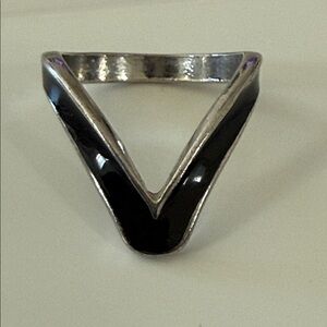 Silver tone and Black enamel V Geometric Ring